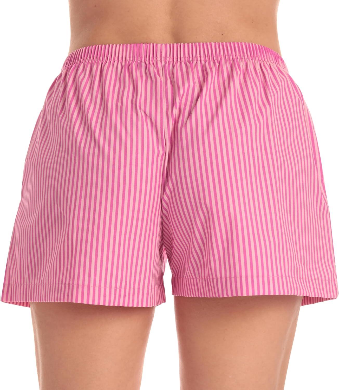 imageJust Love Womens Cotton Boxer Shorts with Pockets 100 Cotton Sleep Lounge amp Casual Shorts Prints amp PlaidsStripe Tonal Pinks