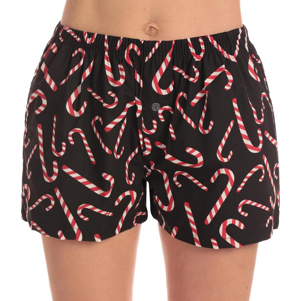 imageJust Love Womens Cotton Boxer Shorts with Pockets 100 Cotton Sleep Lounge amp Casual Shorts Prints amp PlaidsCandy Cane