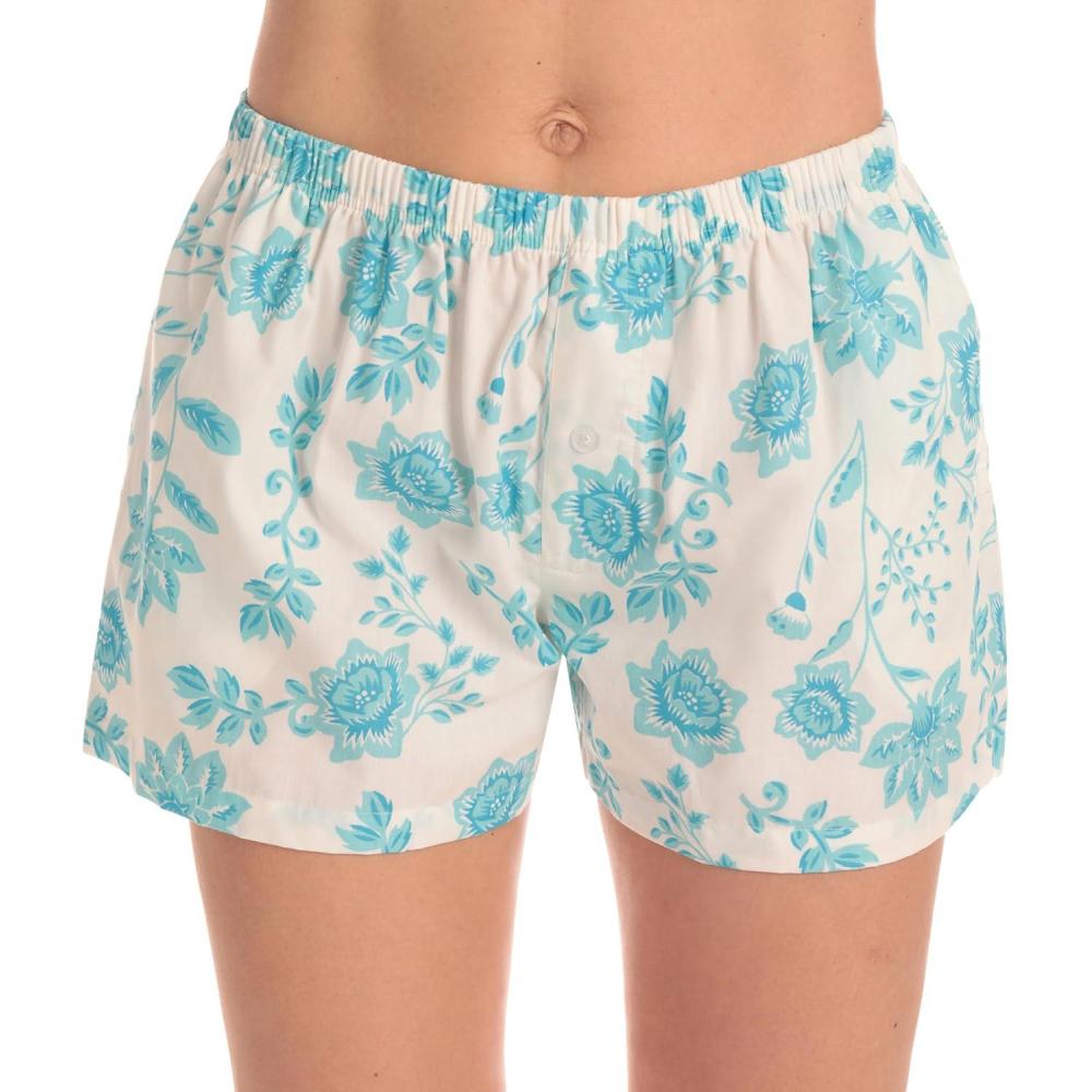 imageJust Love Womens Cotton Boxer Shorts with Pockets 100 Cotton Sleep Lounge amp Casual Shorts Prints amp PlaidsFloral Blue