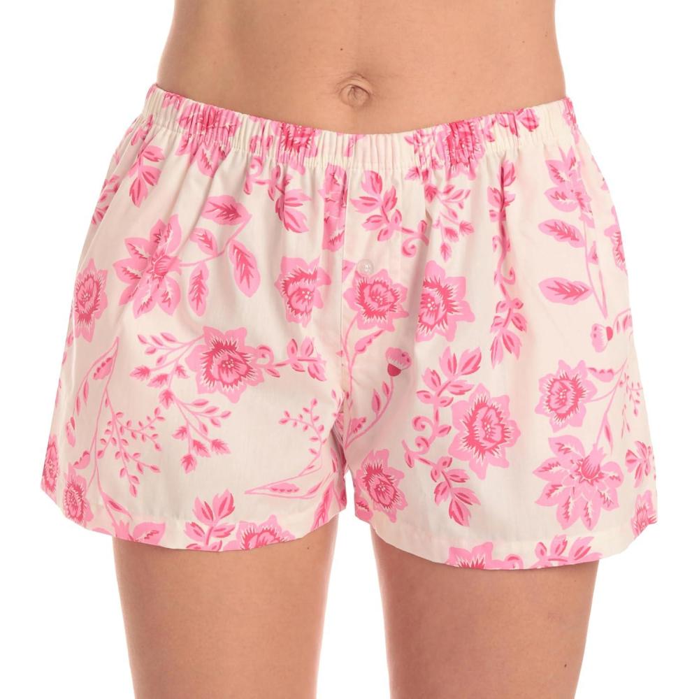 imageJust Love Womens Cotton Boxer Shorts with Pockets 100 Cotton Sleep Lounge amp Casual Shorts Prints amp PlaidsFloral Pink