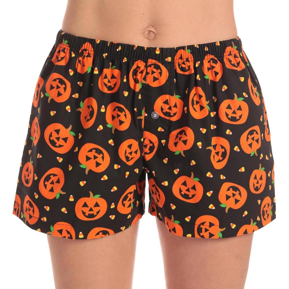 imageJust Love Womens Cotton Boxer Shorts with Pockets 100 Cotton Sleep Lounge amp Casual Shorts Prints amp PlaidsHalloween Pumpkins