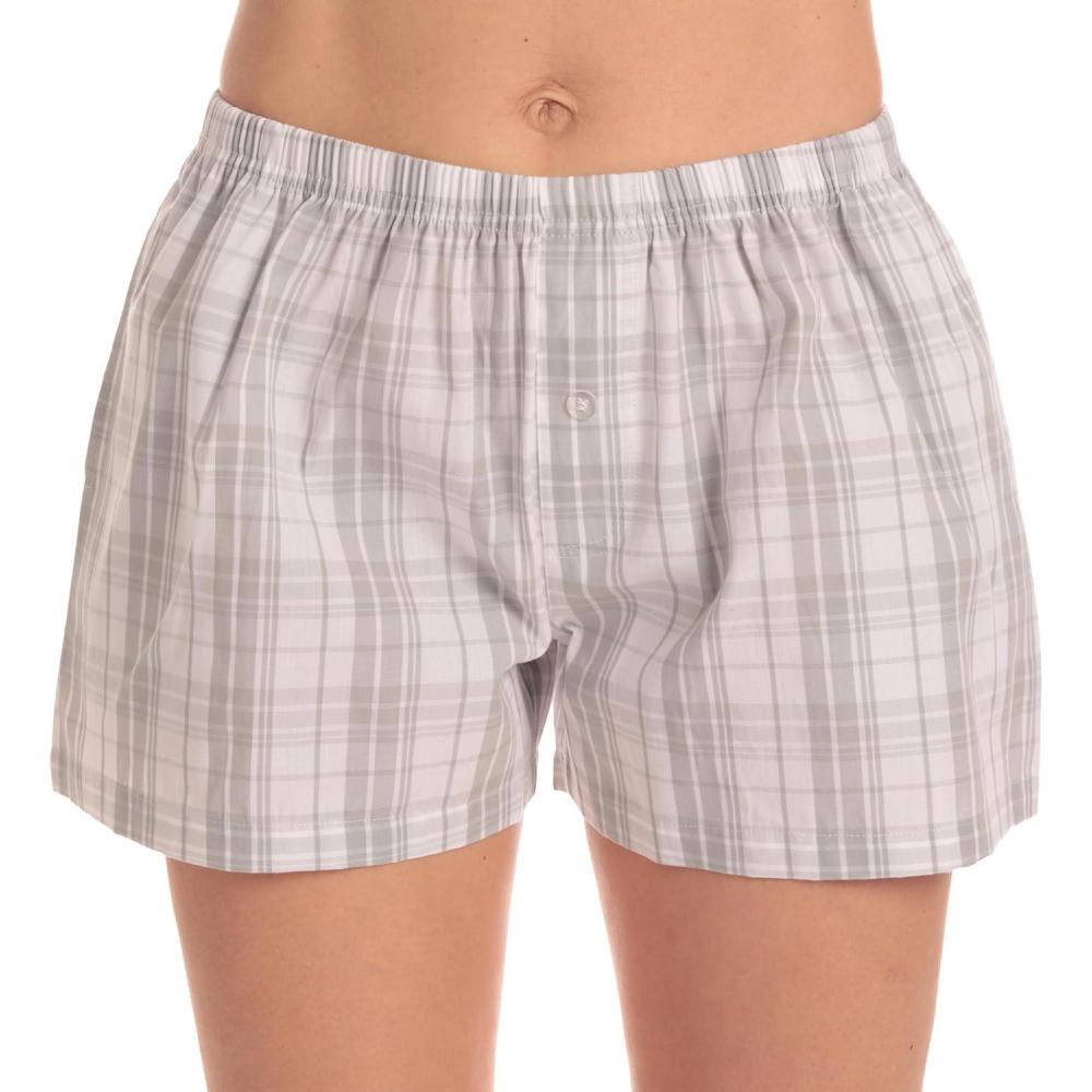 imageJust Love Womens Cotton Boxer Shorts with Pockets 100 Cotton Sleep Lounge amp Casual Shorts Prints amp PlaidsPlaid Grey White