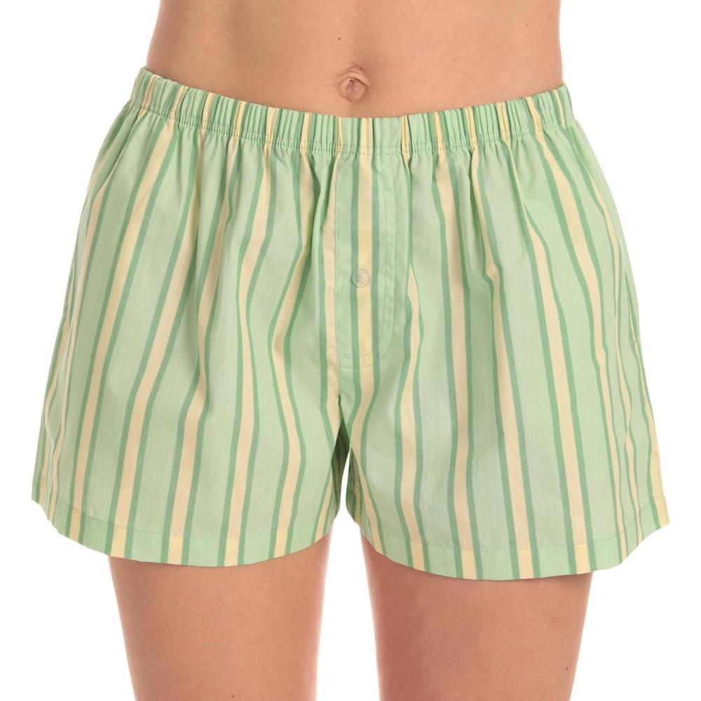 imageJust Love Womens Cotton Boxer Shorts with Pockets 100 Cotton Sleep Lounge amp Casual Shorts Prints amp PlaidsStripe Celery