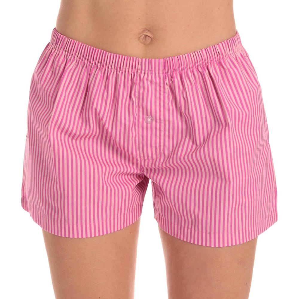 imageJust Love Womens Cotton Boxer Shorts with Pockets 100 Cotton Sleep Lounge amp Casual Shorts Prints amp PlaidsStripe Tonal Pinks