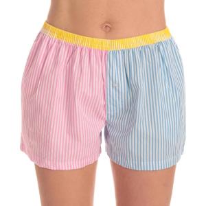 Just Love Womens Cotton Boxer Shorts with Pockets – 100% Cotton Sleep, Lounge & Casual Shorts – Prints & Plaids(Color Block Stripe)