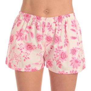Just Love Womens Cotton Boxer Shorts with Pockets – 100% Cotton Sleep, Lounge & Casual Shorts – Prints & Plaids(Floral Pink)