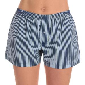 Just Love Womens Cotton Boxer Shorts with Pockets – 100% Cotton Sleep, Lounge & Casual Shorts – Prints & Plaids(Stripe – Blues)
