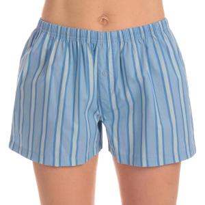 Just Love Womens Cotton Boxer Shorts with Pockets – 100% Cotton Sleep, Lounge & Casual Shorts – Prints & Plaids(Stripe – Tonal Blues)