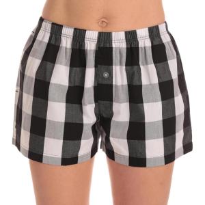 Just Love Womens Cotton Boxer Shorts with Pockets – 100% Cotton Sleep, Lounge & Casual Shorts – Prints & Plaids(White Black Buffalo Plaid)