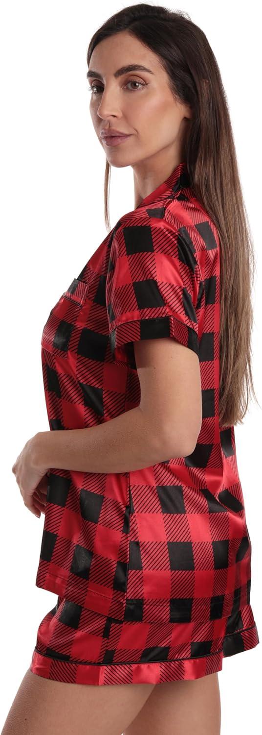 imageJust Love Womens Pajama SetSatin Red Black Buffalo Plaid
