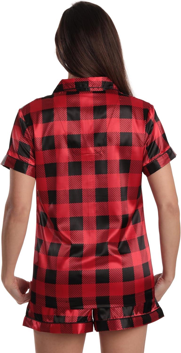 imageJust Love Womens Pajama SetSatin Red Black Buffalo Plaid