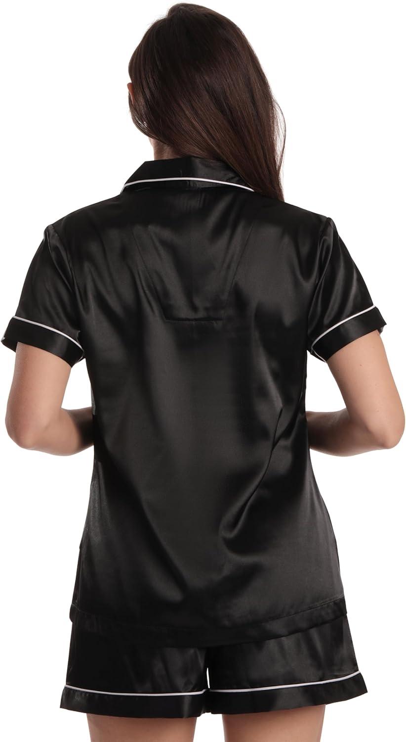 imageJust Love Womens Pajama SetSatin Solid Black