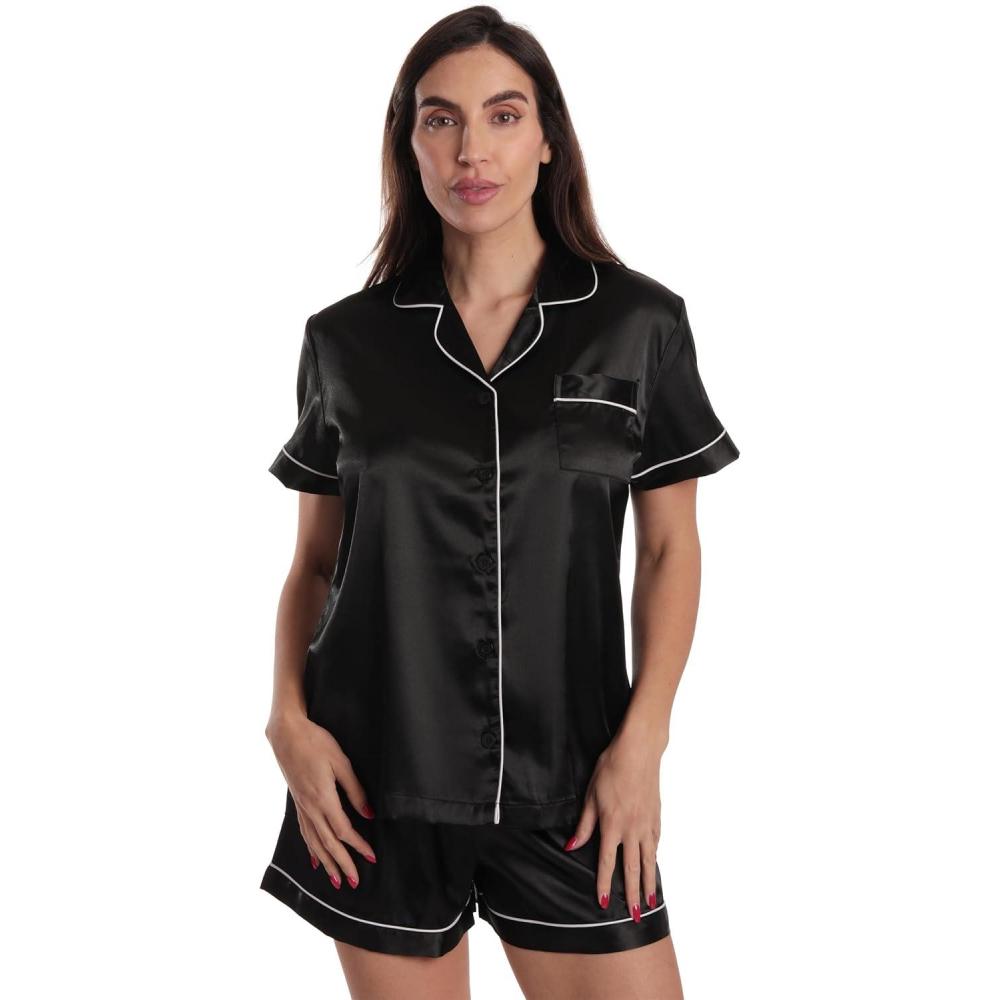 imageJust Love Womens Pajama SetSatin Solid Black