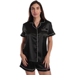 Just Love Womens Pajama Set(Satin Solid Black)