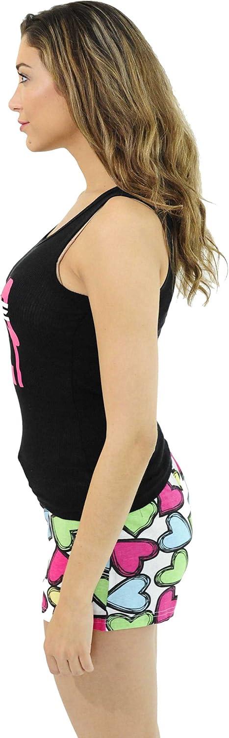 imageJust Love 100 Cotton Women Sleepwear Tank amp Short Pajama SetsLove Sleep Black