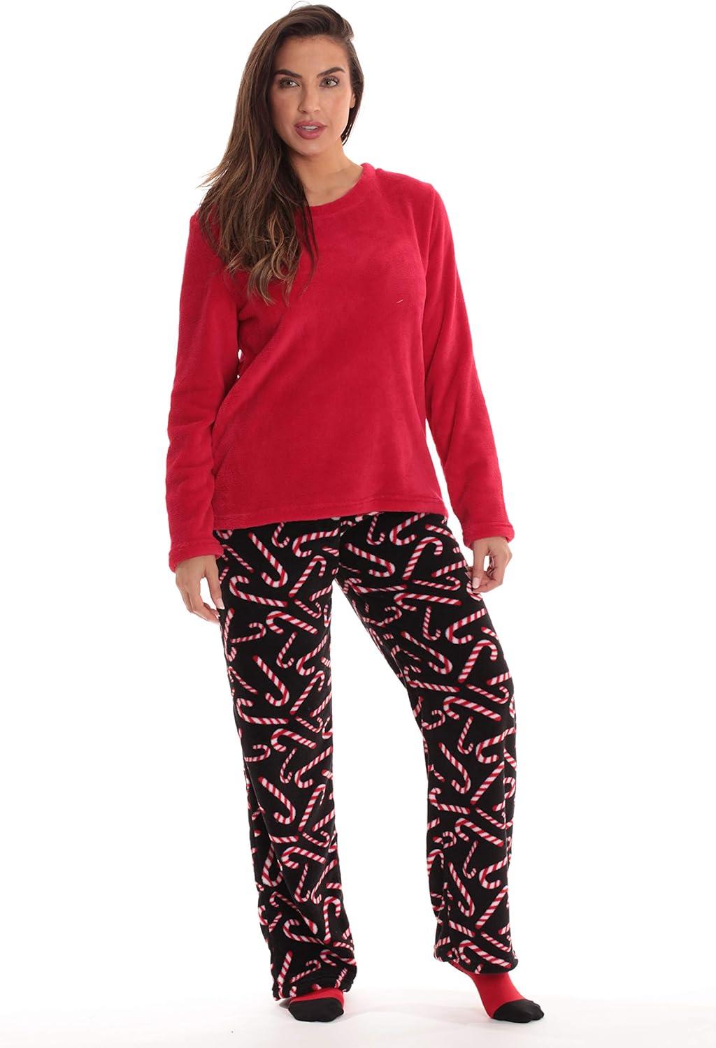 imageJust Love UltraSoft Womens Pajama Pant Set Nightgown with Matching SocksCandy Cane Black