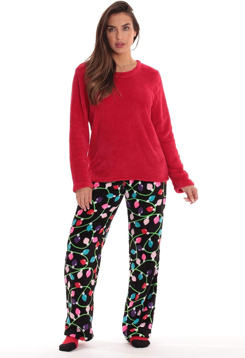 imageJust Love UltraSoft Womens Pajama Pant Set Nightgown with Matching SocksChristmas Lights Black