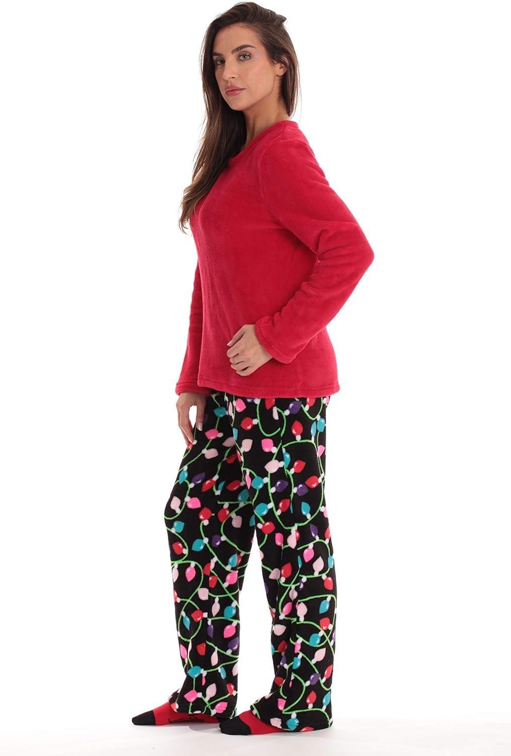 imageJust Love UltraSoft Womens Pajama Pant Set Nightgown with Matching SocksChristmas Lights Black