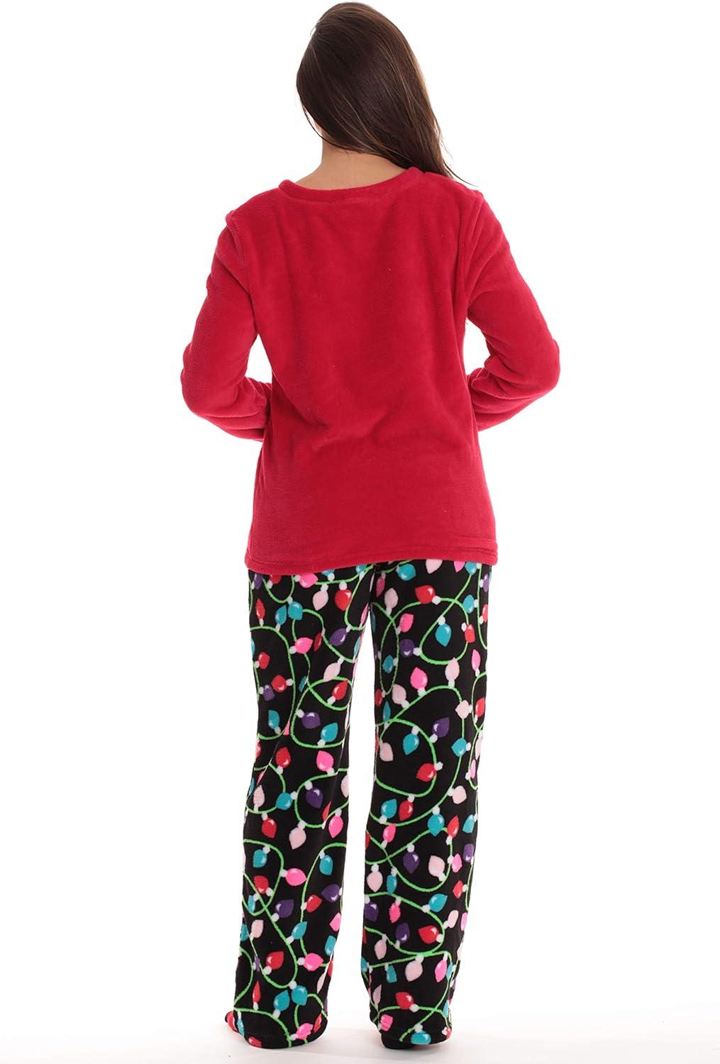imageJust Love UltraSoft Womens Pajama Pant Set Nightgown with Matching SocksChristmas Lights Black