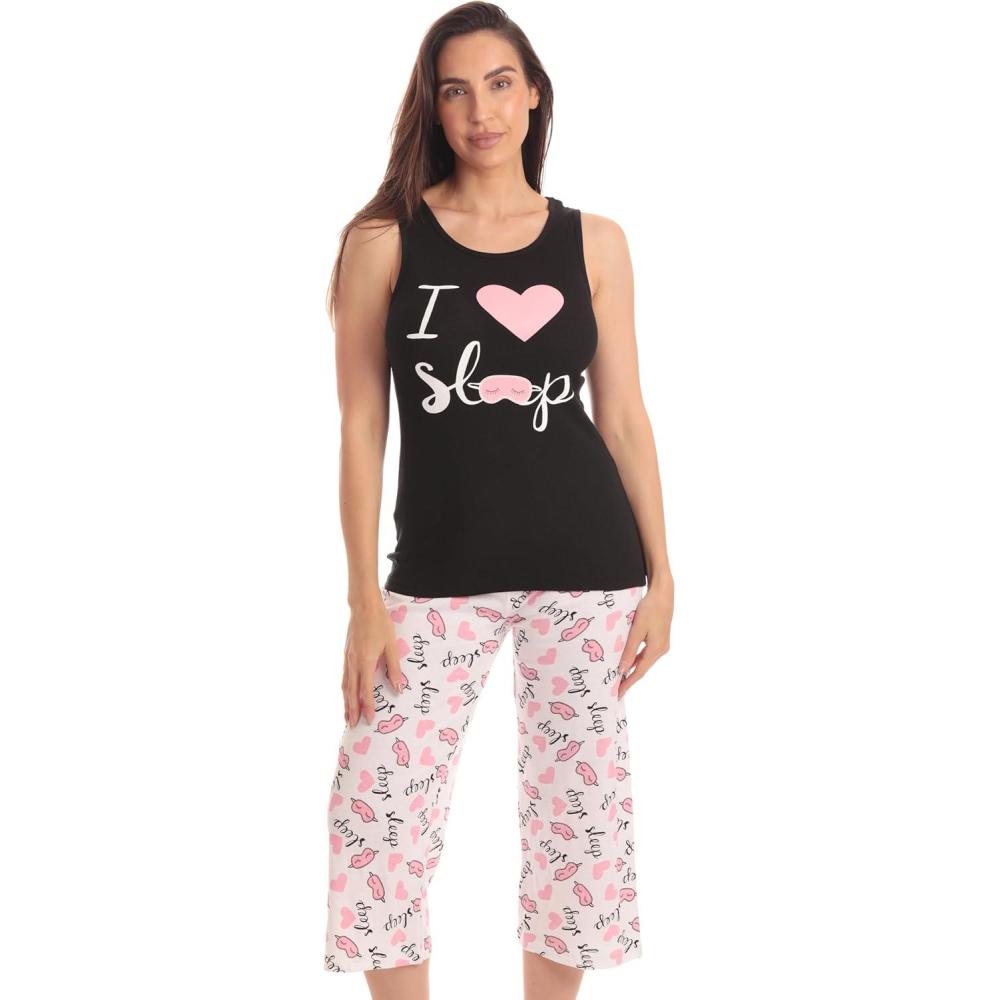 imageJust Love 100 Cotton Capri Sets Women SleepwearBlack I Love Sleep Mask