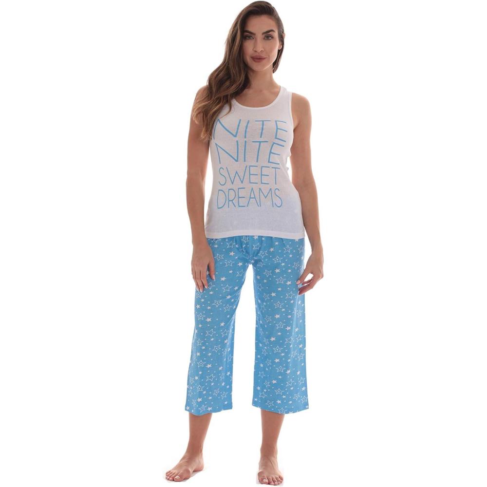 imageJust Love 100 Cotton Capri Sets Women SleepwearWhite  Nite Nite Sweet Dreams