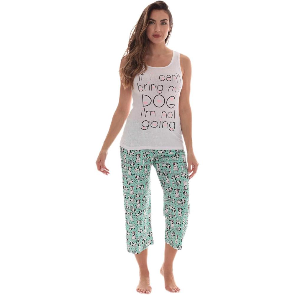 imageJust Love 100 Cotton Capri Sets Women SleepwearWhite Puppy Love