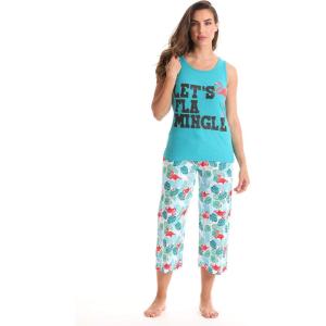 Just Love 100% Cotton Capri Sets Women Sleepwear(Turquoise – Let’s Flamingle)