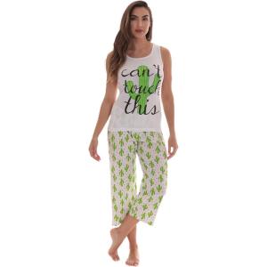 Just Love 100% Cotton Capri Sets Women Sleepwear(White – Cactus Love)