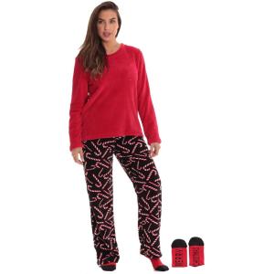 Just Love Ultra-Soft Women’s Pajama Pant Set – Nightgown with Matching Socks(Candy Cane Black)
