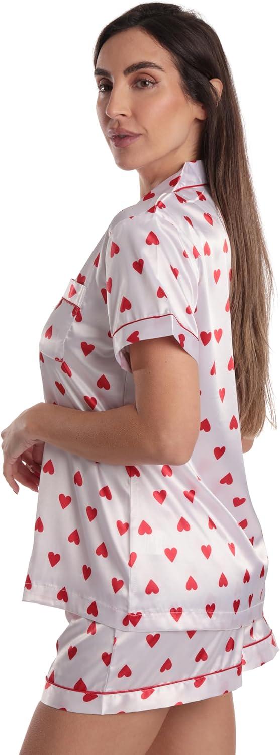 imageJust Love Satin Pajama Set for Women Long Sleeve Button Down Womens Pajama Sets Soft Loungewear amp Sleepwear Sizes S3XSatin Simple Heart