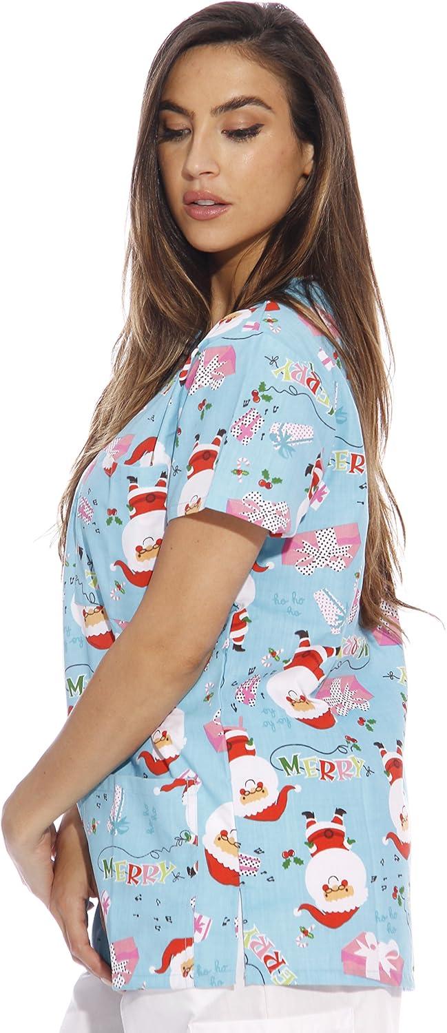 imageJust Love Womens Holiday Scrub TopsSanta Merry Christmas