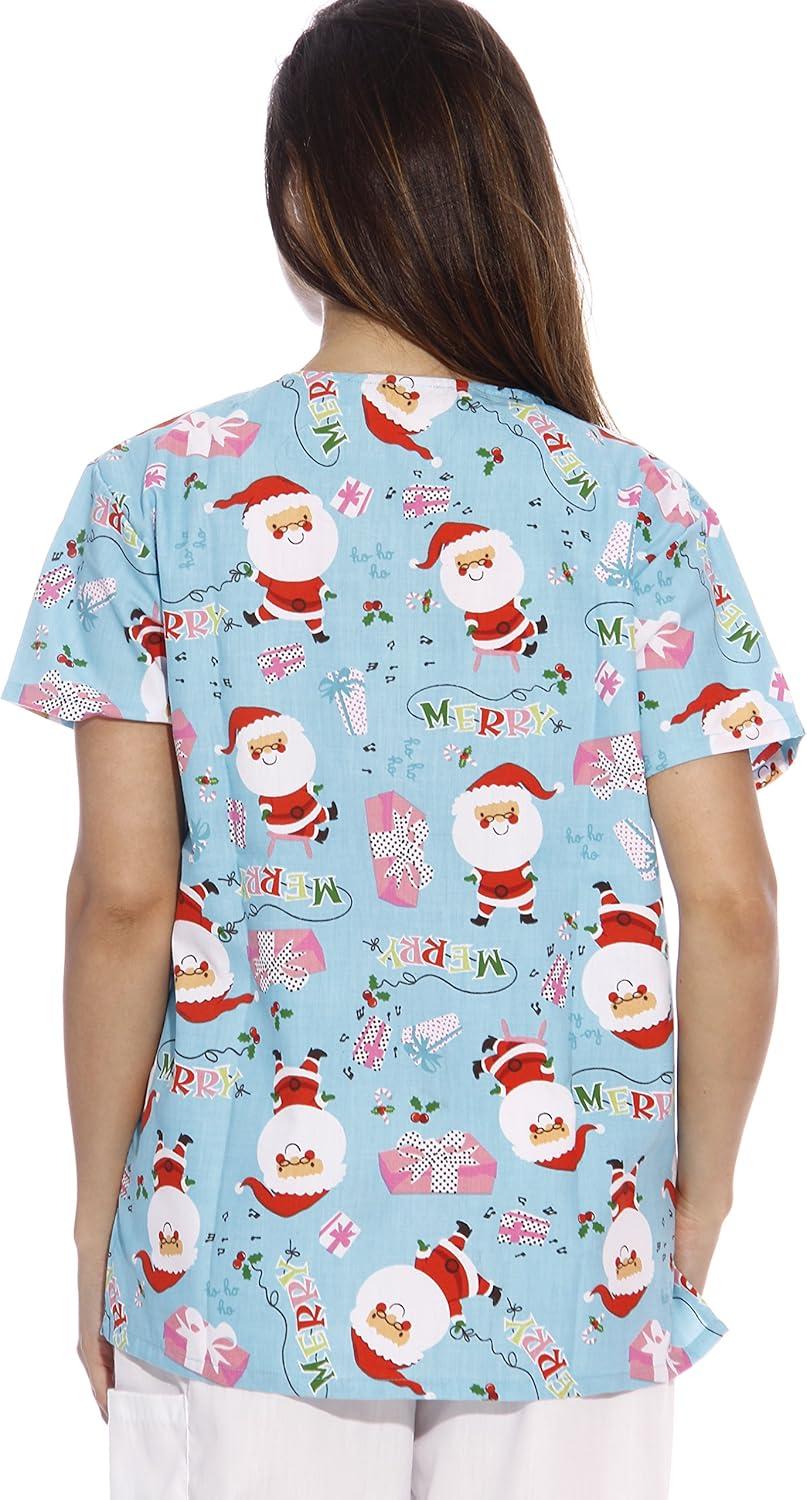 imageJust Love Womens Holiday Scrub TopsSanta Merry Christmas