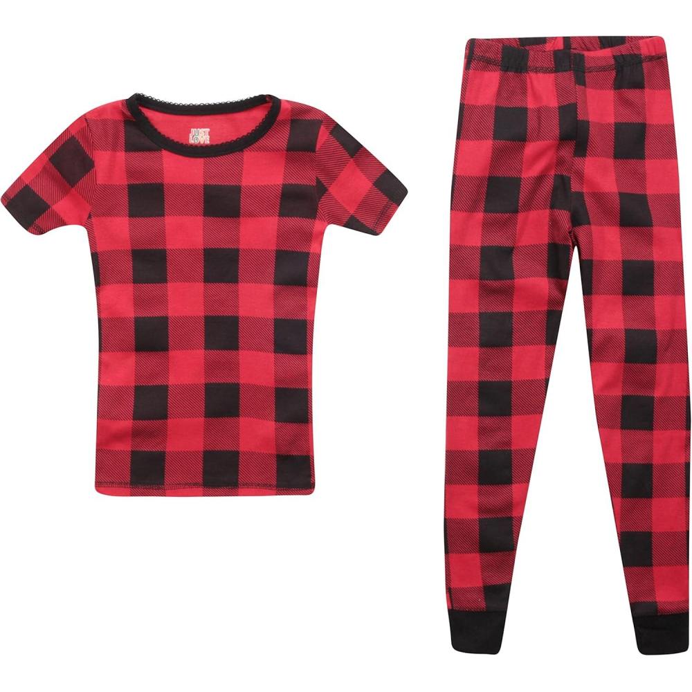 imageJust Love Girls Cotton Pajamas SetsRed Buffalo Plaid Short Sleeve With Pant