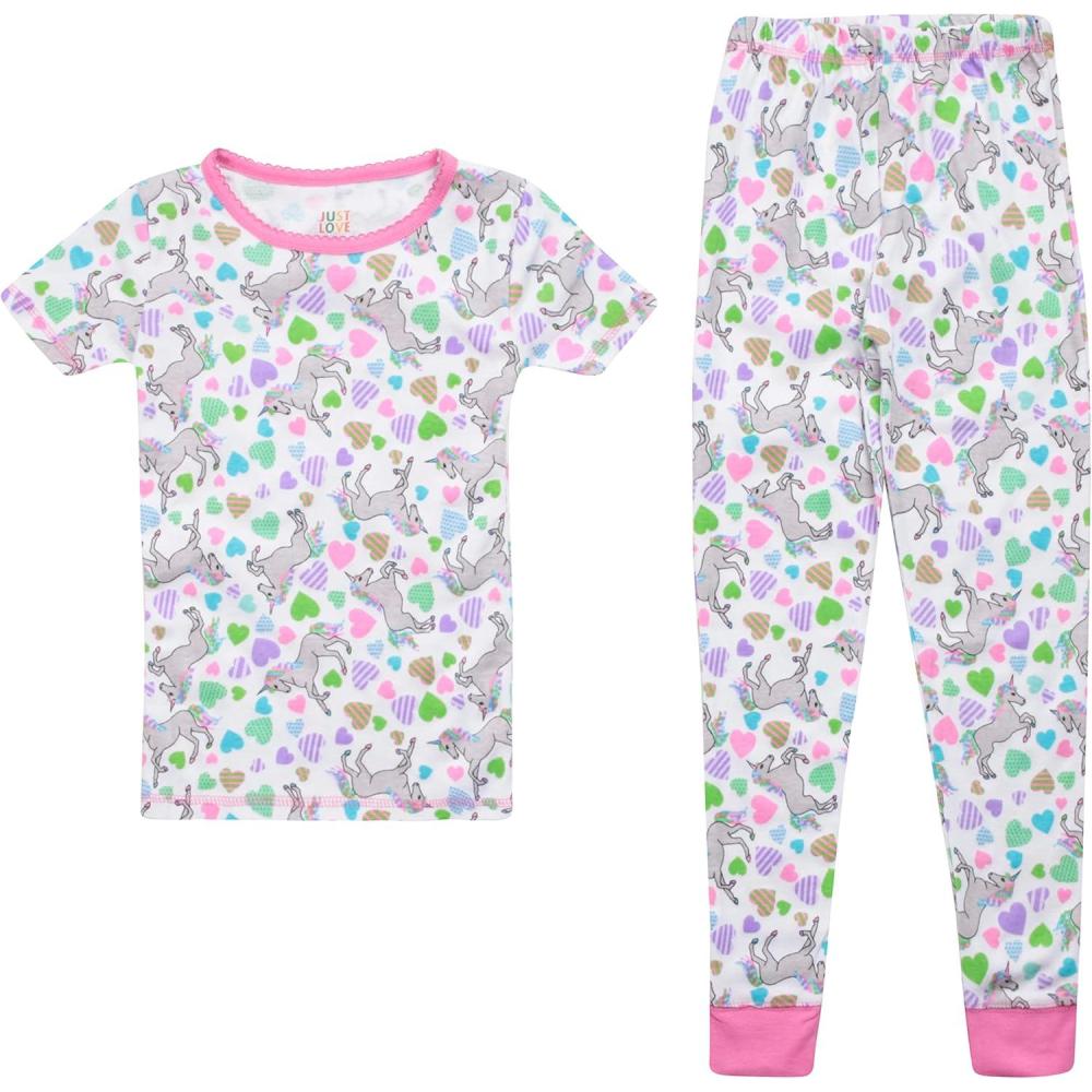 imageJust Love Girls Cotton Pajamas SetsWhite Unicorn Hearts Short Sleeve With Pant