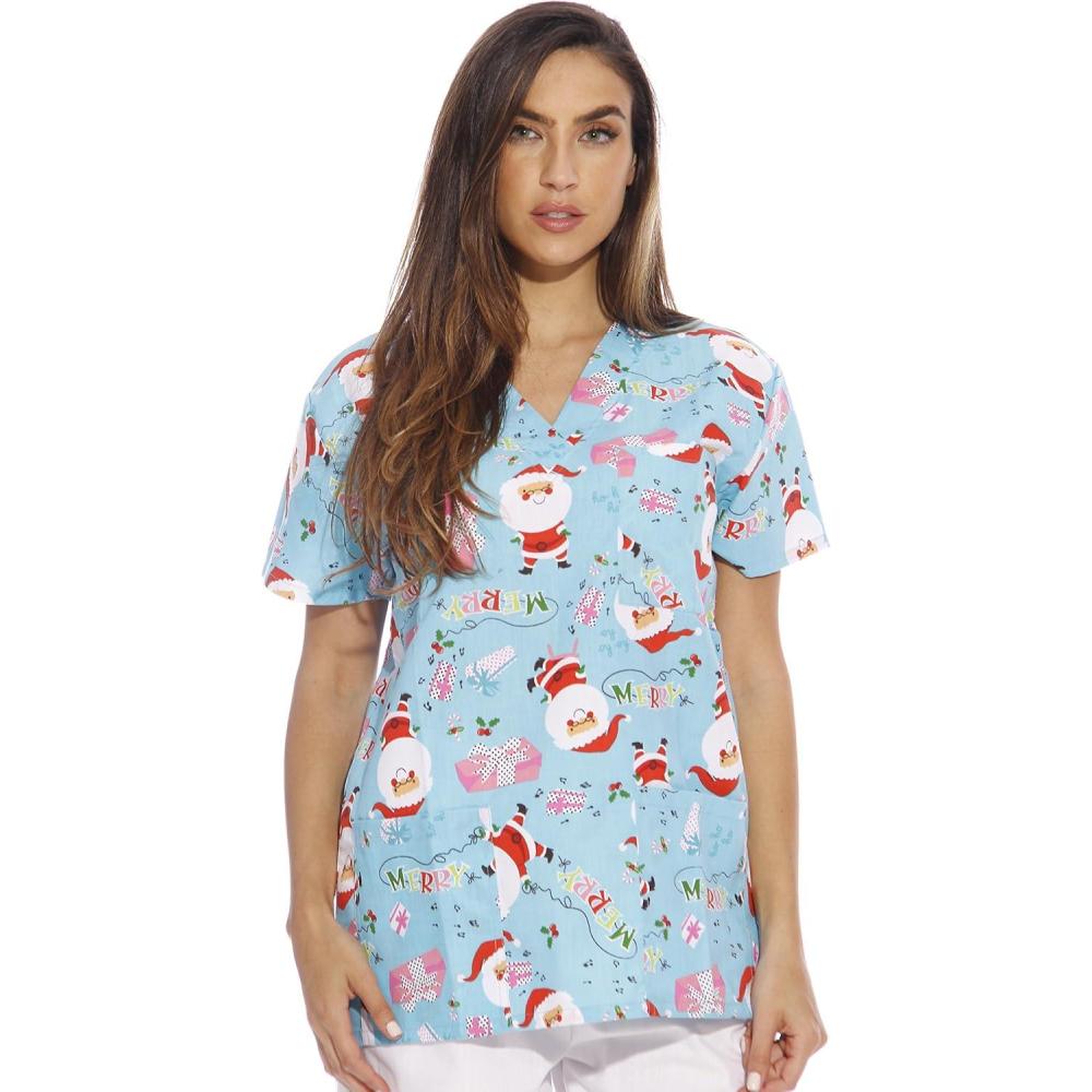 imageJust Love Womens Holiday Scrub TopsSanta Merry Christmas