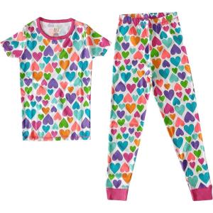 Just Love Girls Cotton Pajamas Sets(White – Bright Hearts Short Sleeve With Pant)