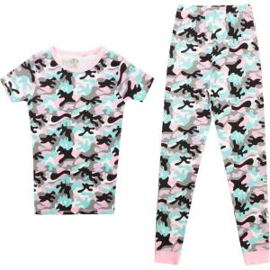 Just Love Girls Cotton Pajamas Sets(White – Camo Short Sleeve With Pant)