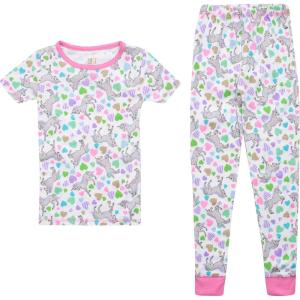 Just Love Girls Cotton Pajamas Sets(White – Unicorn Hearts Short Sleeve With Pant)