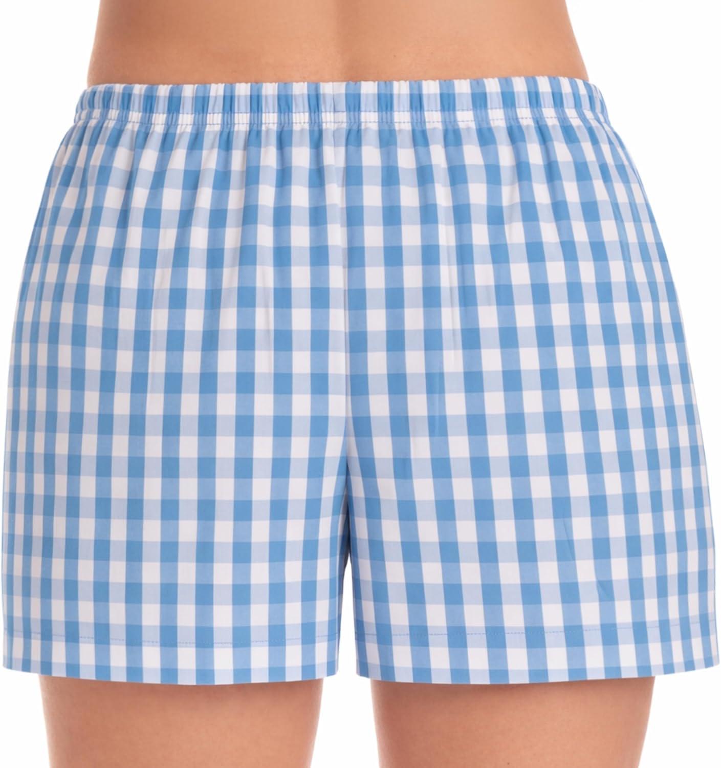 imageJust Love Womens Cotton Boxer Shorts Woven Poplin Pajama amp Lounge Sleep Shorts Elastic Waist with PocketsGingham Check Blue