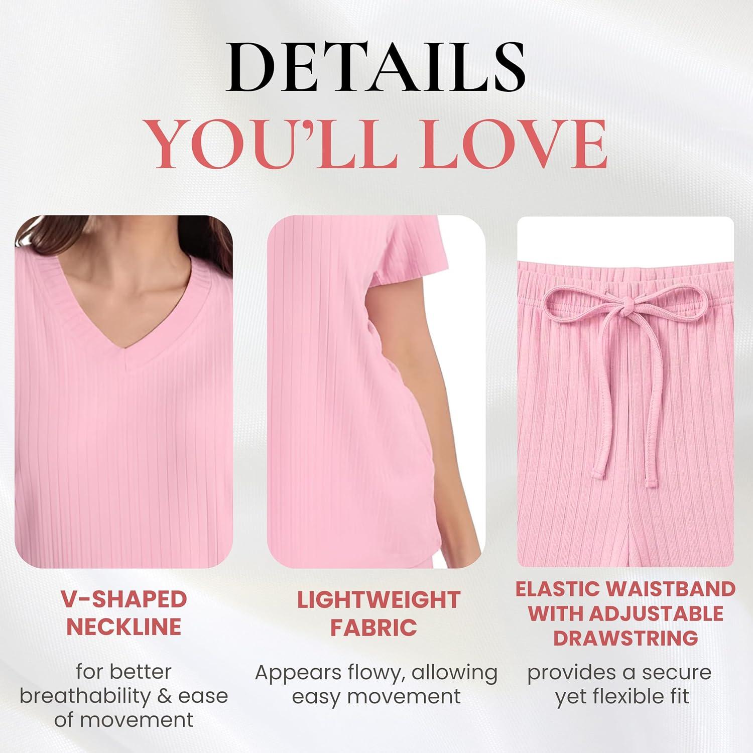 imageJust Love Womens Pajama Short Set Soft Stretch Jersey PJs VNeck Top amp Lounge Shorts Sizes S3XSolid Pink