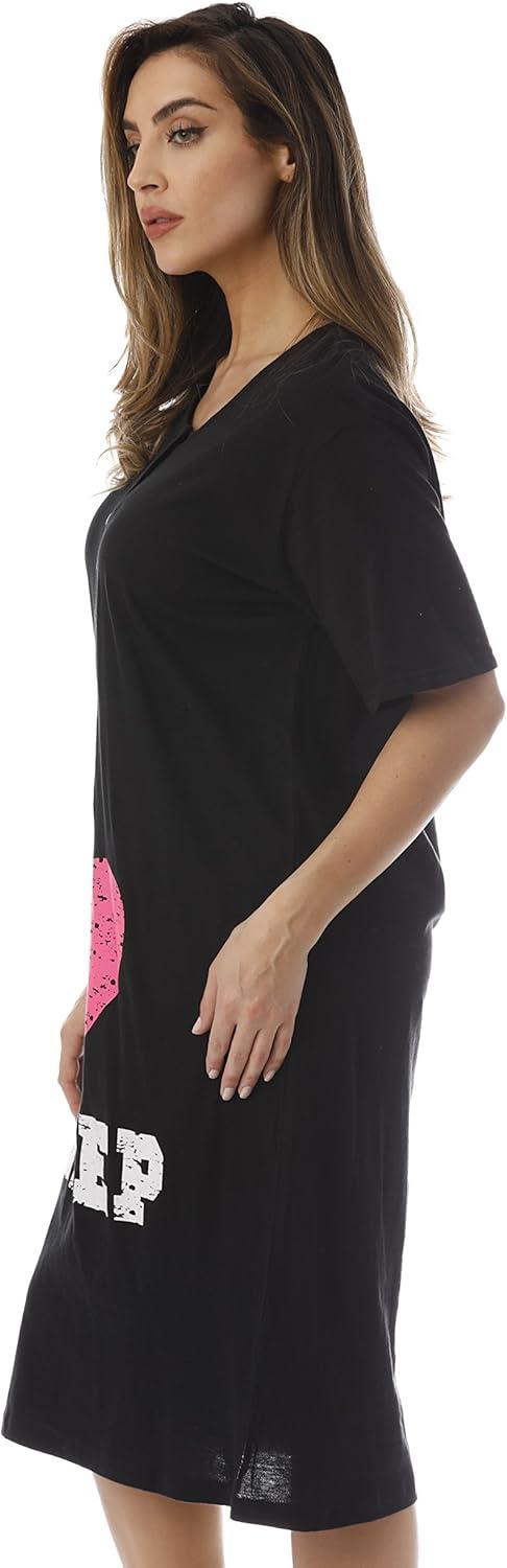 imageJust Love Womens Tie Dye Nightgown 100 Cotton Short Sleeve Henley Sleep ShirtBlack I Heart Sleep