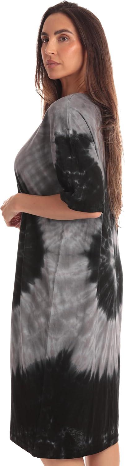 imageJust Love Womens Tie Dye Nightgown 100 Cotton Short Sleeve Henley Sleep ShirtTie Dye Black Swirl