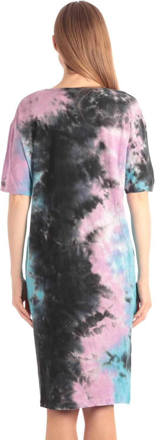 imageJust Love Womens Tie Dye Nightgown 100 Cotton Short Sleeve Henley Sleep ShirtTie Dye Blue Purple Black