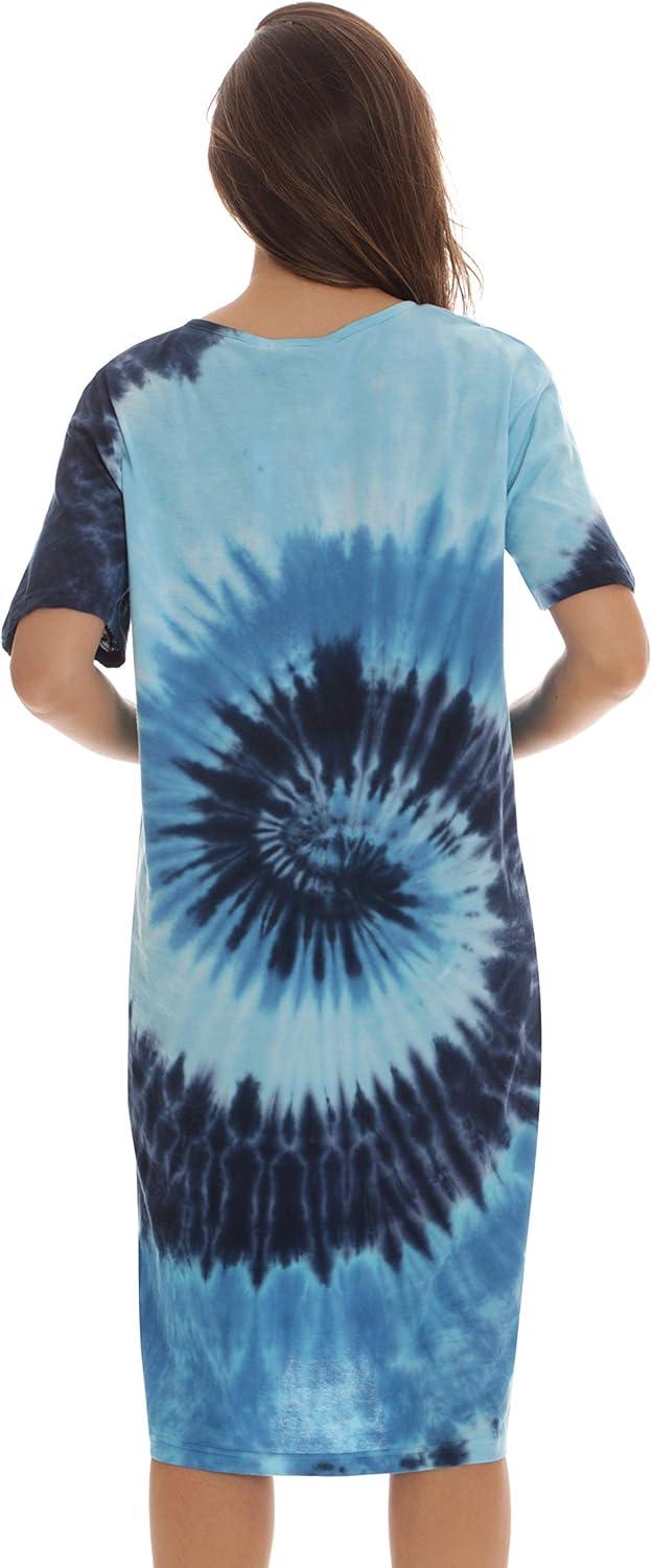 imageJust Love Womens Tie Dye Nightgown 100 Cotton Short Sleeve Henley Sleep ShirtTie Dye Blue Swirl