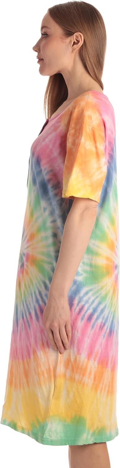 imageJust Love Womens Tie Dye Nightgown 100 Cotton Short Sleeve Henley Sleep ShirtTie Dye Pastel