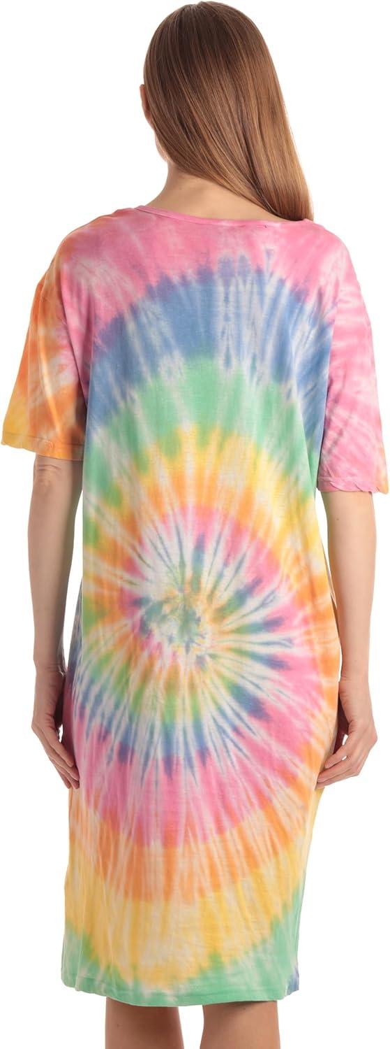 imageJust Love Womens Tie Dye Nightgown 100 Cotton Short Sleeve Henley Sleep ShirtTie Dye Pastel