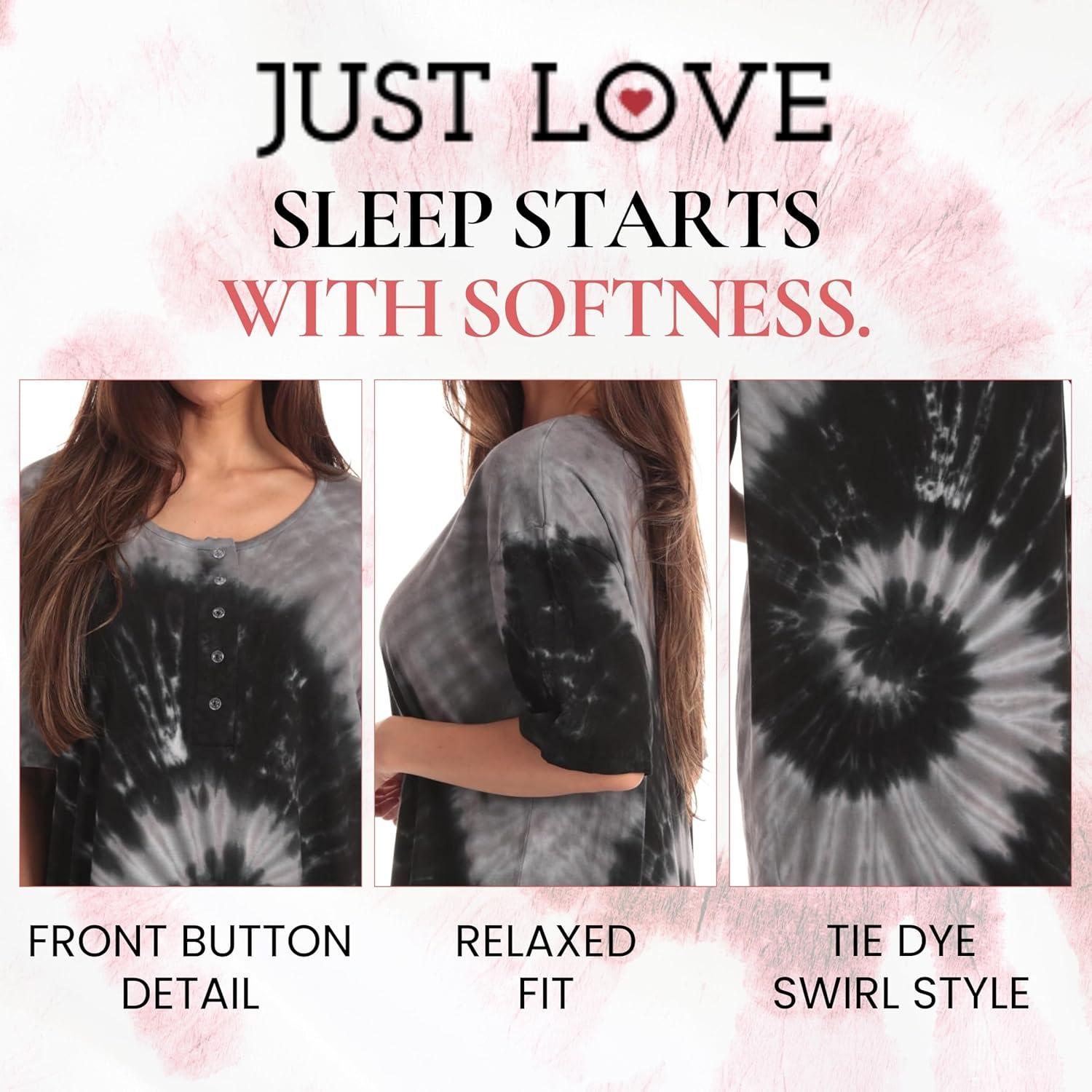 imageJust Love Womens Tie Dye Nightgown 100 Cotton Short Sleeve Henley Sleep ShirtTie Dye Purple Swirl