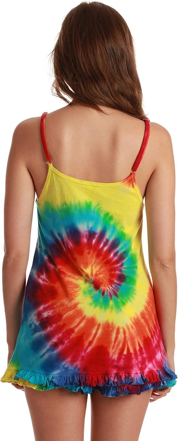 imageJust Love Womens Tie Dye Pajama Short Set 100 Cotton Tank and Shorts Sleepwear with Ruffle DetailTie Dye Bright Swirl