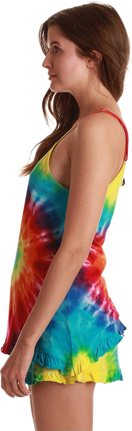 imageJust Love Womens Tie Dye Pajama Short Set 100 Cotton Tank and Shorts Sleepwear with Ruffle DetailTie Dye Bright Swirl