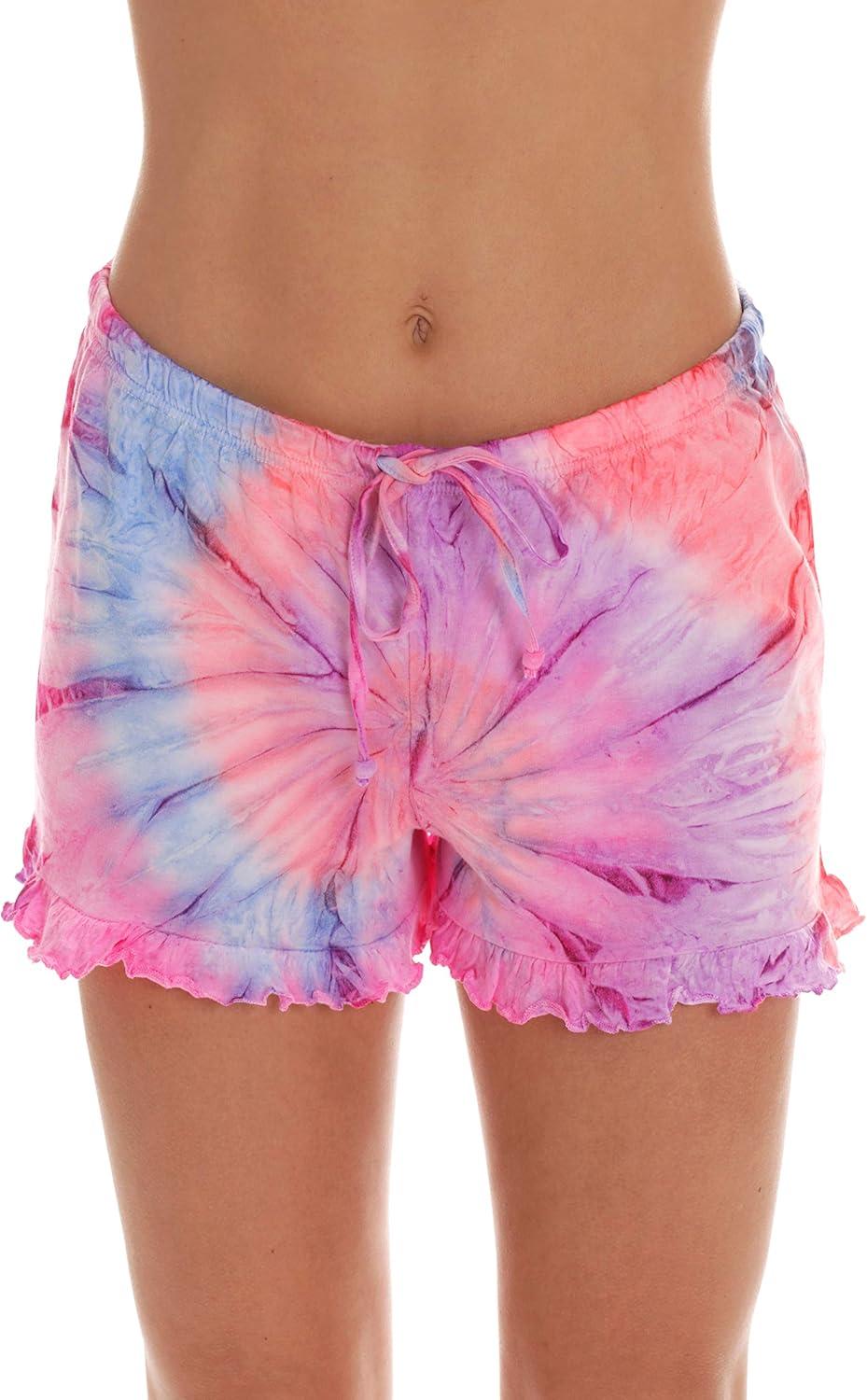 imageJust Love Womens Tie Dye Pajama Short Set 100 Cotton Tank and Shorts Sleepwear with Ruffle DetailTie Dye Colorful Swirl